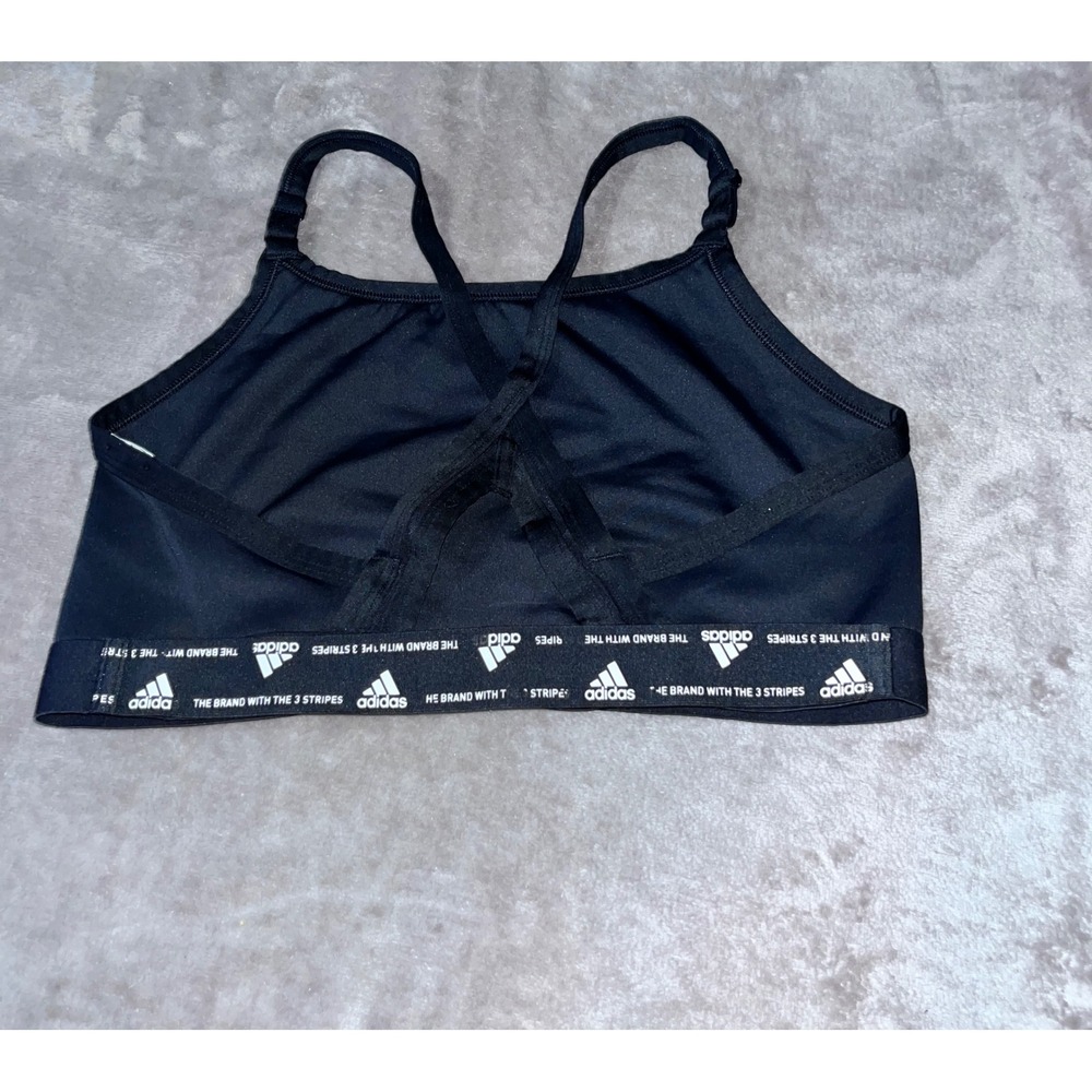 Adidas Womens High Neck Sports Bra Black White Logo Adjustable Straps Activewear - Picture 4 of 4